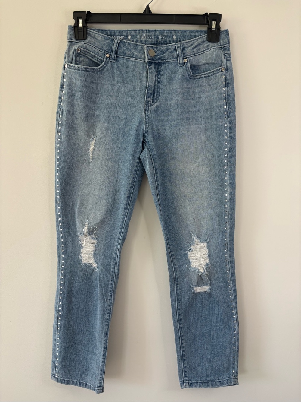 Jennifer Lopez Distressed Rhinestone Embellished Boyfriend Jeans
